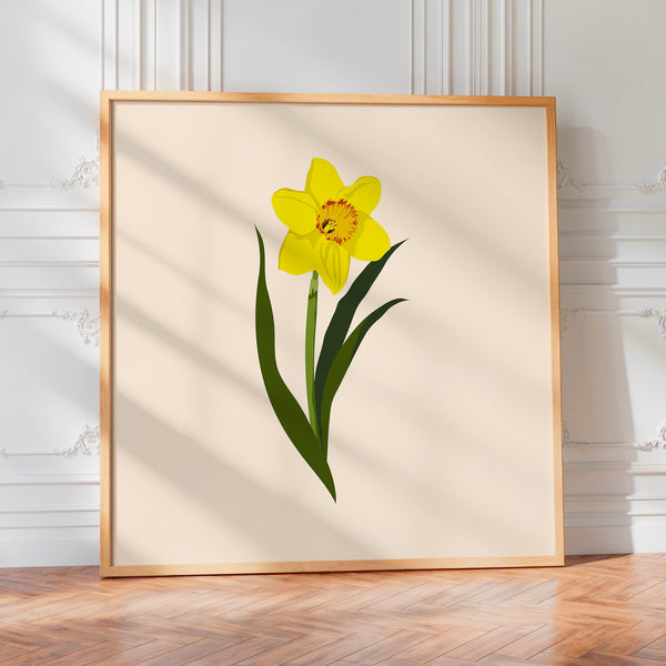 Jonquille jaune, style botanique minimaliste — Poster HP mat