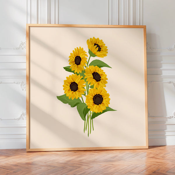 Bouquet de tournesols jaunes et noirs botanique — Poster HP mat