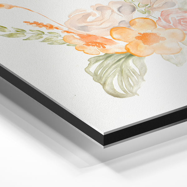 Bouquet botanique blanc, abricot et rose pêche — Aluminium Dibond relief 3D