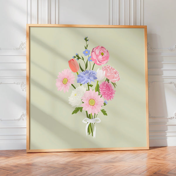 Bouquet de roses, pivoines et gerberas rose pâle — Poster HP mat
