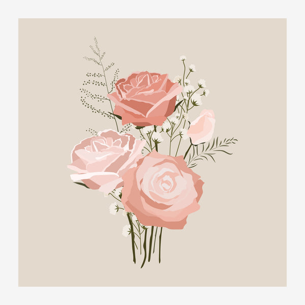 Bouquet de roses roses et pêche, style botanique — Toile sur châssis