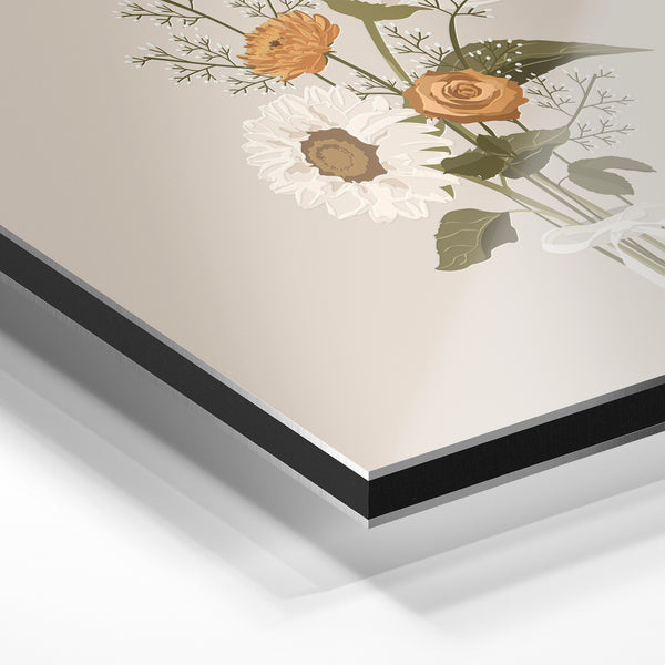 Bouquet de marguerites et roses beige clair — Aluminium Dibond relief 3D