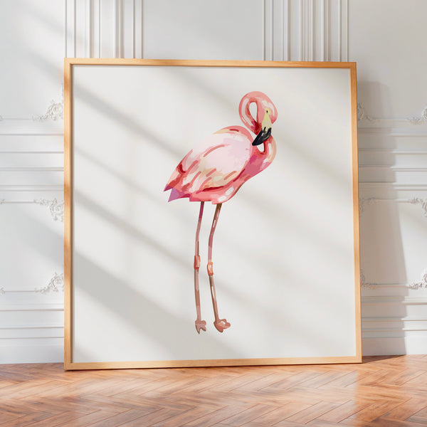 Flamant rose et beige, style minimaliste — Poster HP mat
