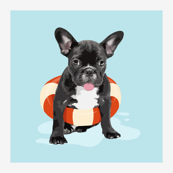 Bouledogue noir et blanc pop art à la bouée — Toile sur châssis