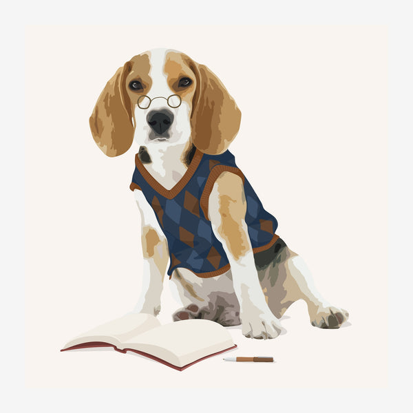Beagle savant aux lunettes rondes et gilet carreaux — Toile sur châssis