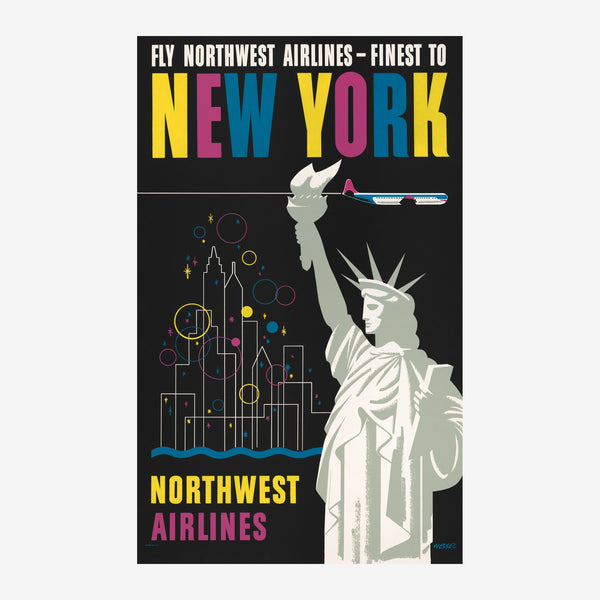Affiche vintage New York Airlines, style art déco — Toile sur châssis