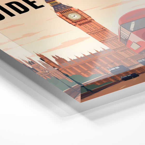 Affiche vintage Londres et bus rouge rétro — Verre acrylique