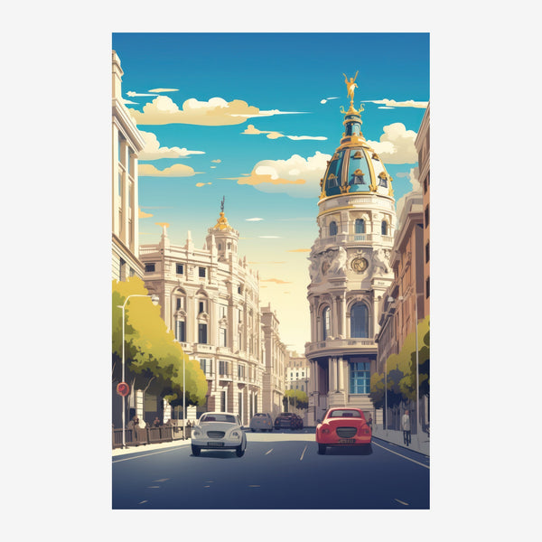 Avenue classique, tour dorée et ciel bleu — Toile sur châssis