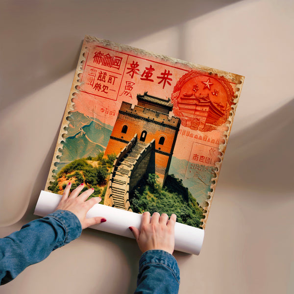Affiche vintage Grande Muraille, rouge et vert — Poster HP mat
