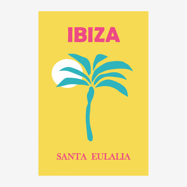 Affiche vintage Ibiza palmier jaune et rose — Toile sur châssis