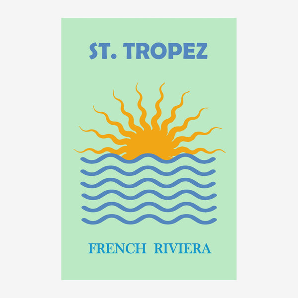 Saint-Tropez affiche rétro soleil et vagues — Toile sur châssis