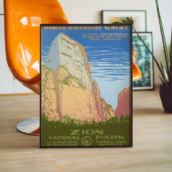 Affiche Zion National Park style rétro Ranger Service — Poster HP mat