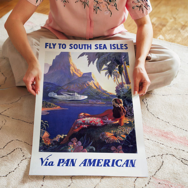 Affiche voyage rétro « Fly to South Sea Isles » — Poster HP mat