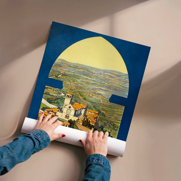 Affiche Assisi bleu nuit, style vintage voyage — Poster HP mat