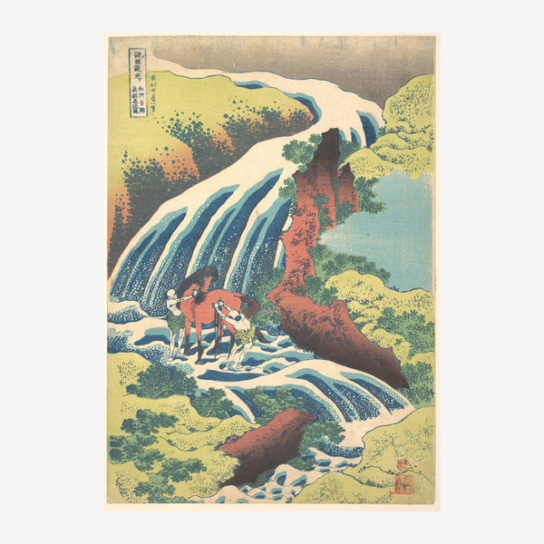 Cascade et chevaux dans la montagne, estampe asiatique — Toile sur châssis