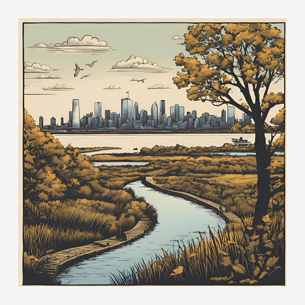 Skyline et marais en automne, affiche ocre — Toile sur châssis