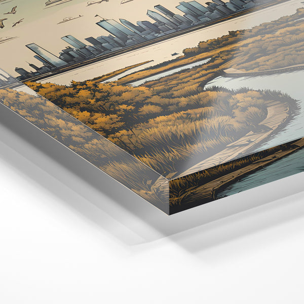 Skyline et marais en automne, affiche ocre — Verre acrylique