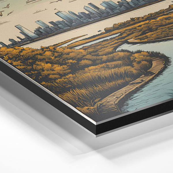 Skyline et marais en automne, affiche ocre — Aluminium Dibond