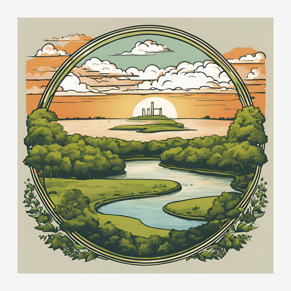 Paysage fluvial dans un médaillon art nouveau — Toile sur châssis