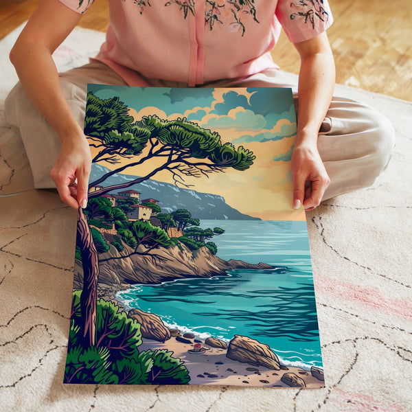 Côte méditerranéenne au crépuscule bleu et or — Poster HP mat