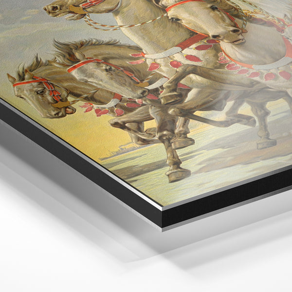 Affiche vintage guerrière à cheval et drapeau rouge — Aluminium Dibond relief 3D