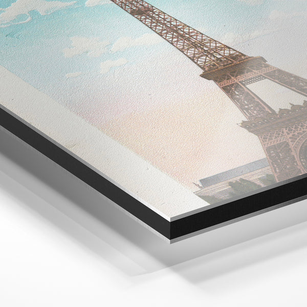 La Tour Eiffel - Affiche vintage bleu ciel — Aluminium Dibond relief 3D