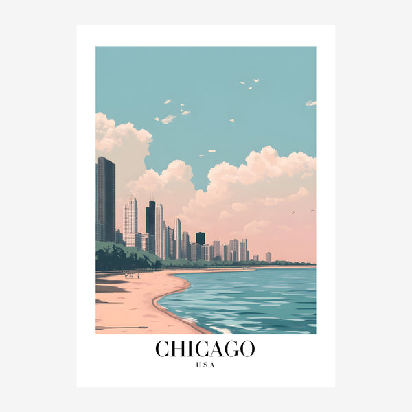 Affiche voyage Chicago, skyline et lac bleu — Toile sur châssis