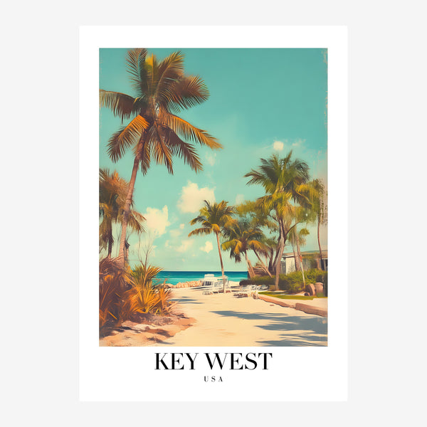 Affiche Key West, plages tropicales et palmiers — Toile sur châssis