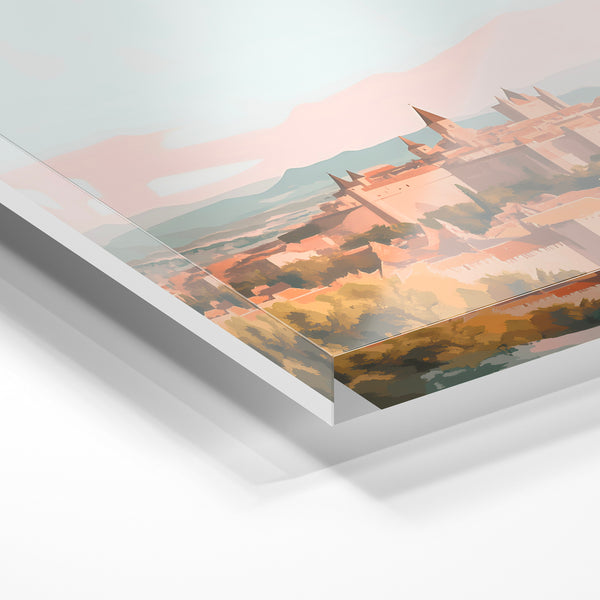 Affiche Carcassonne terracotta, blanc et ocre — Verre acrylique