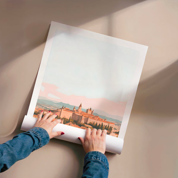 Affiche Carcassonne terracotta, blanc et ocre — Poster HP mat