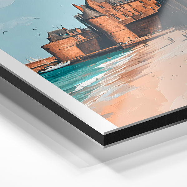 Saint-Malo, affiche de voyage bleu et terracotta — Aluminium Dibond relief 3D