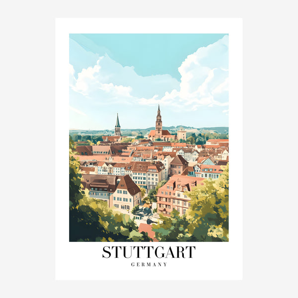 Affiche vintage Stuttgart, skyline et églises — Toile sur châssis
