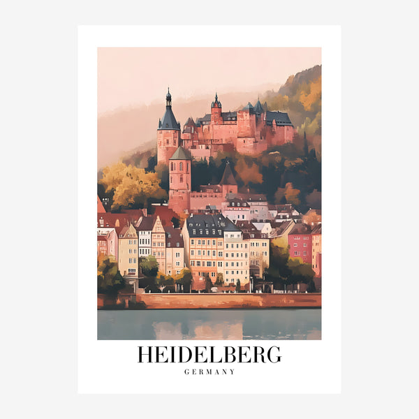 Château de Heidelberg et rives de l'Elbe, affiche voyage — Toile sur châssis
