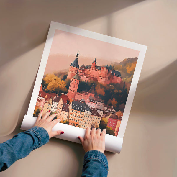 Château de Heidelberg et rives de l'Elbe, affiche voyage — Poster HP mat