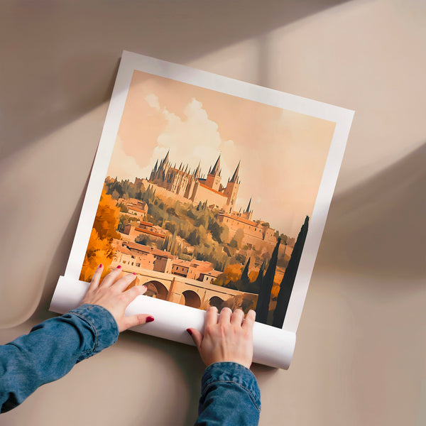 Affiche Segovia château terracotta et beige — Poster HP mat