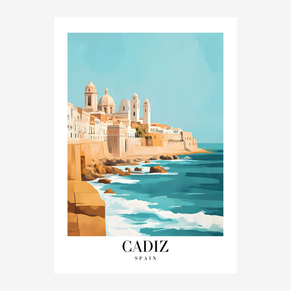 Cadiz affiche vintage bleu et terracotta — Toile sur châssis