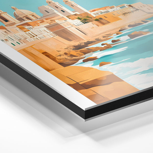 Cadiz affiche vintage bleu et terracotta — Aluminium Dibond relief 3D