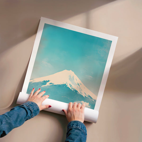 Mont Fuji bleu et blanc, affiche de voyage — Poster HP mat