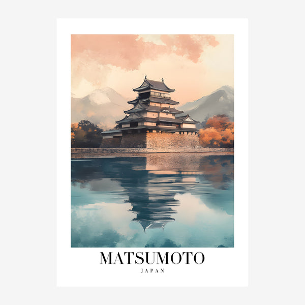 Matsumoto, affiche de voyage terracotta et bleu — Toile sur châssis
