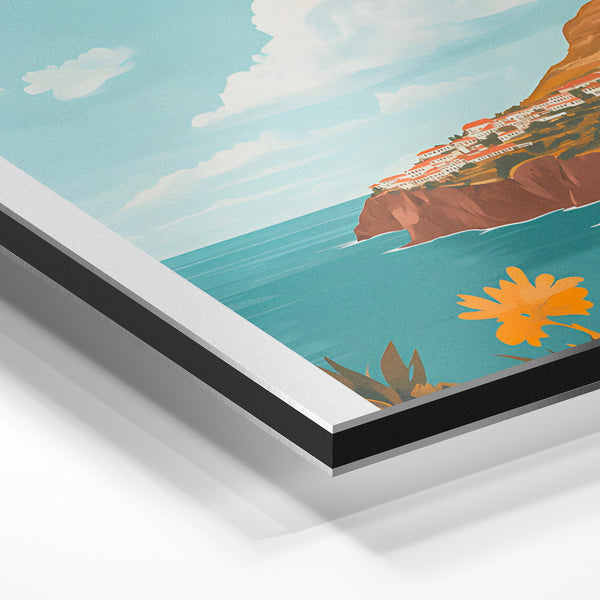 Funchal, affiche de voyage bleu et terracotta — Aluminium Dibond