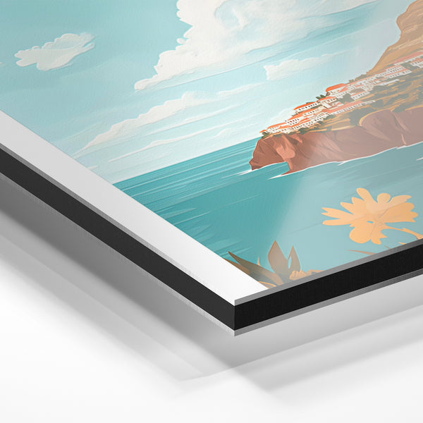 Funchal, affiche de voyage bleu et terracotta — Aluminium Dibond relief 3D