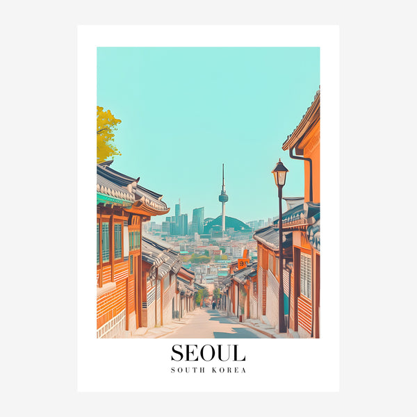 Affiche Séoul architecture traditionnelle et moderne — Toile sur châssis