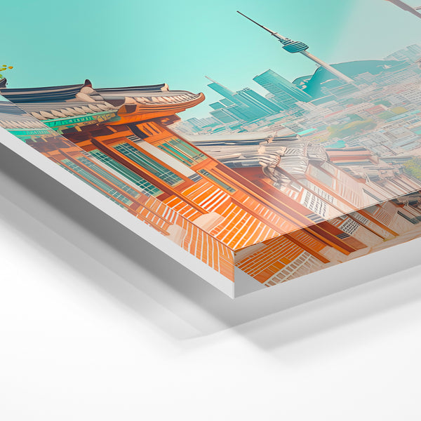 Affiche Séoul architecture traditionnelle et moderne — Verre acrylique