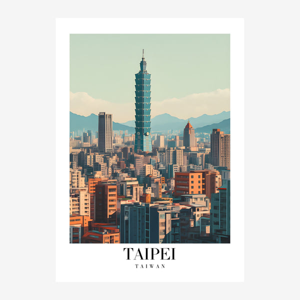 Affiche Taipei skyline bleu et terracotta — Toile sur châssis