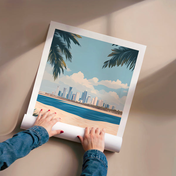 Affiche Doha, horizon urbain et plage tropicale — Poster HP mat