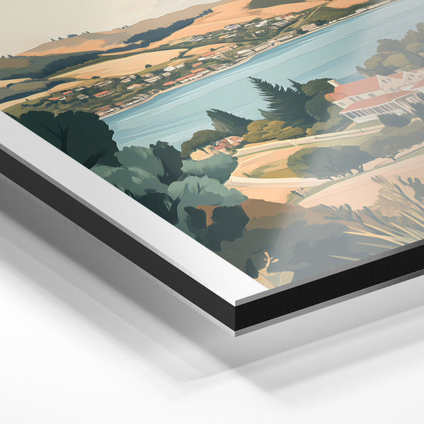 Affiche Dunedin, paysage côtier vintage art déco — Aluminium Dibond relief 3D