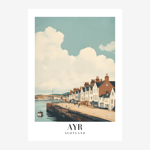 Affiche Ayr, vintage côtière bleu et beige — Toile sur châssis