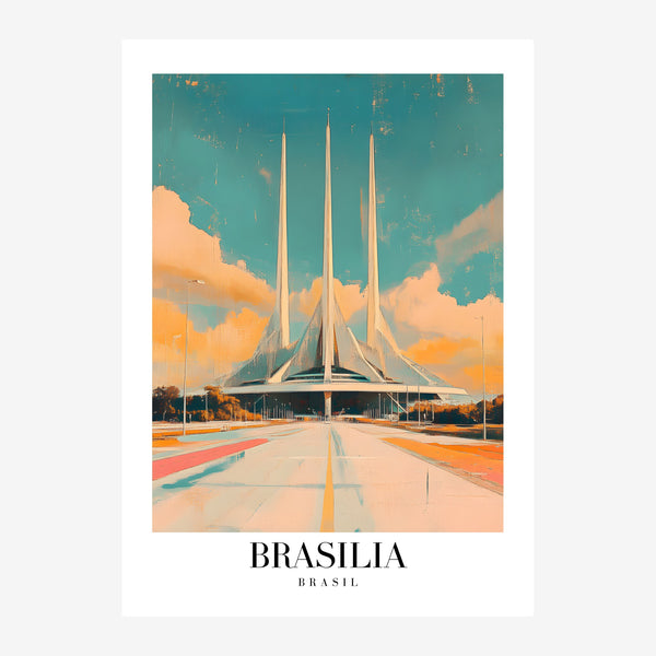 Brasilia, affiche vintage teal et terracotta — Toile sur châssis