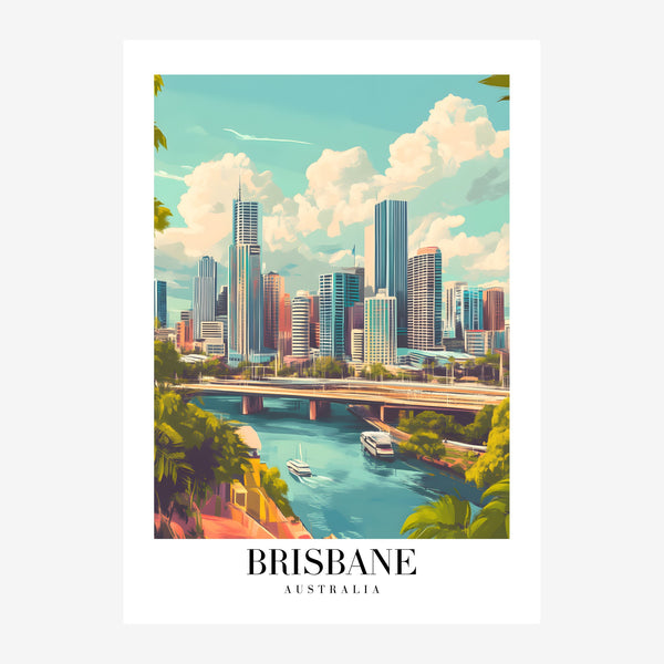 Affiche voyage Brisbane, ciel turquoise vintage — Toile sur châssis