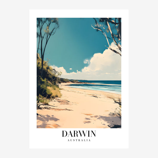Plage de Darwin, affiche voyage rétro bleu et beige — Toile sur châssis